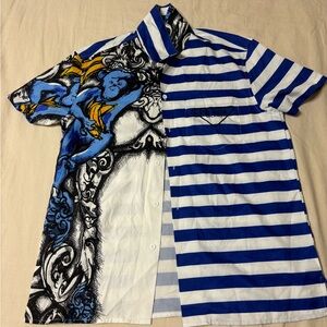Double Match Split Monkey Striped Bowling Shirt Prada Milano *FAKE*